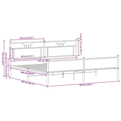 Metal Bed Frame without Mattress Smoked Oak 193x201 cm