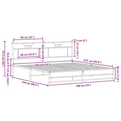 Metal Bed Frame without Mattress Sonoma Oak 183x213 cm