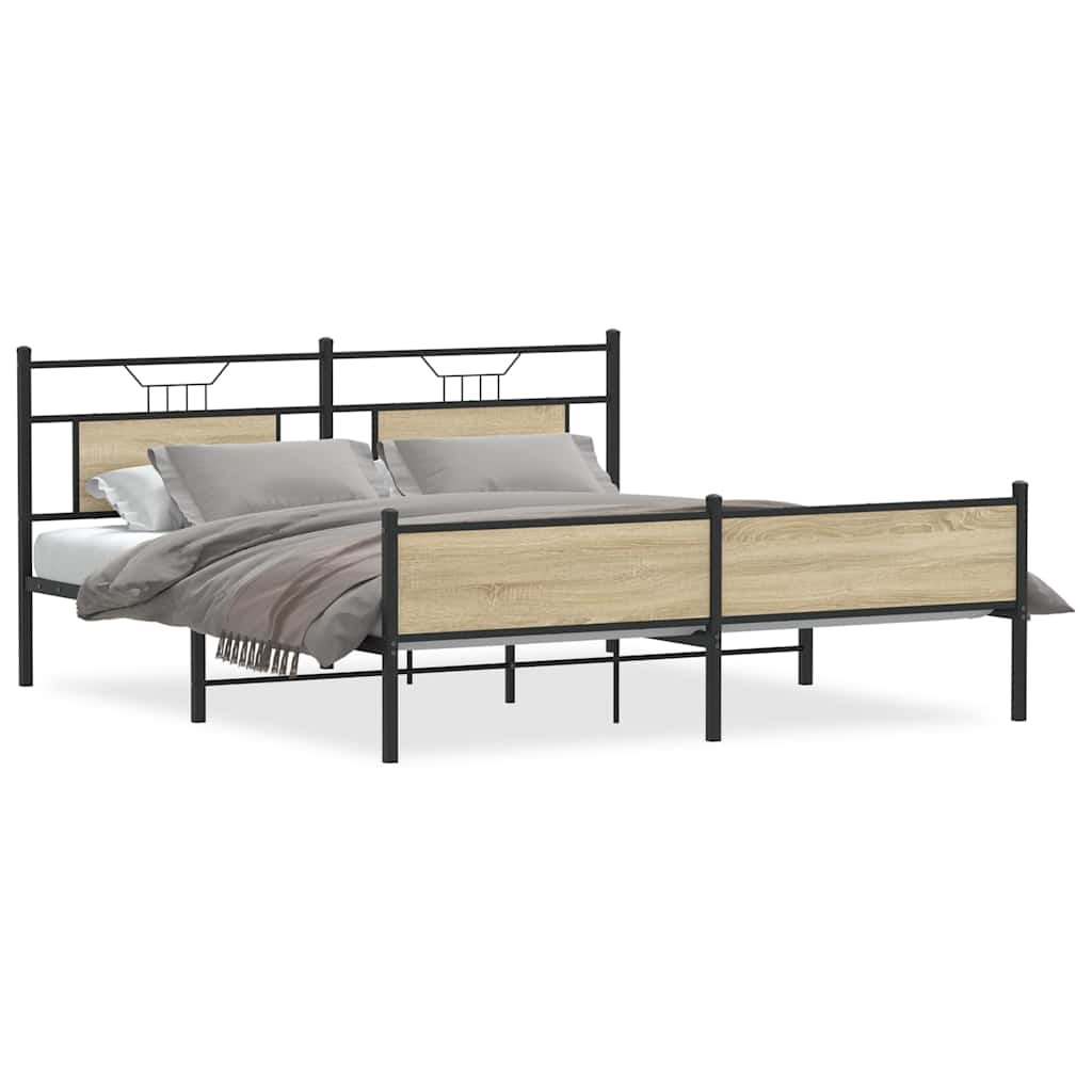 Metal Bed Frame without Mattress Sonoma Oak 183x213 cm