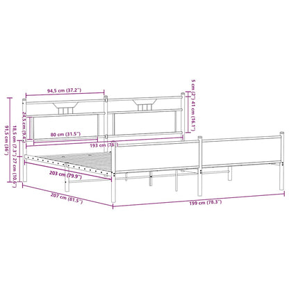 Metal Bed Frame without Mattress Sonoma Oak 193x201 cm