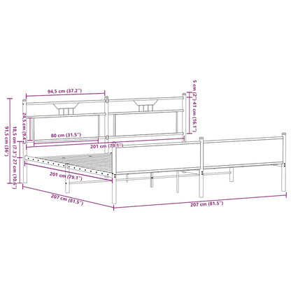 Metal Bed Frame without Mattress Sonoma Oak 200x200 cm