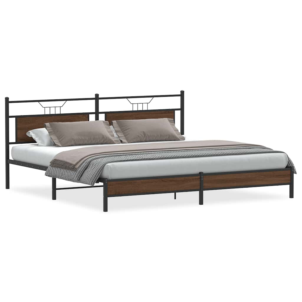 Metal Bed Frame without Mattress Brown Oak 193x201 cm