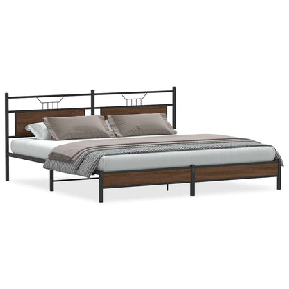 Metal Bed Frame without Mattress Brown Oak 193x201 cm