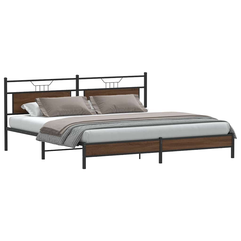 Metal Bed Frame without Mattress Brown Oak 193x201 cm