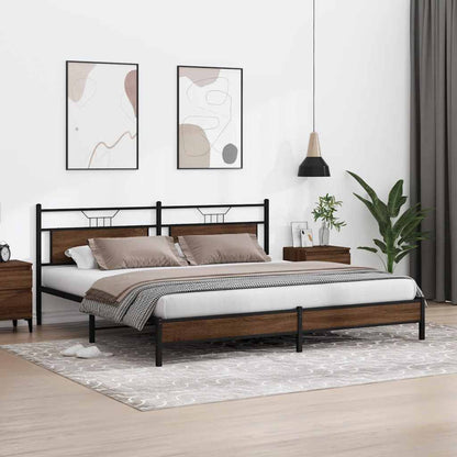 Metal Bed Frame without Mattress Brown Oak 193x201 cm