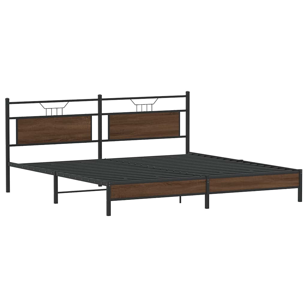 Metal Bed Frame without Mattress Brown Oak 193x201 cm