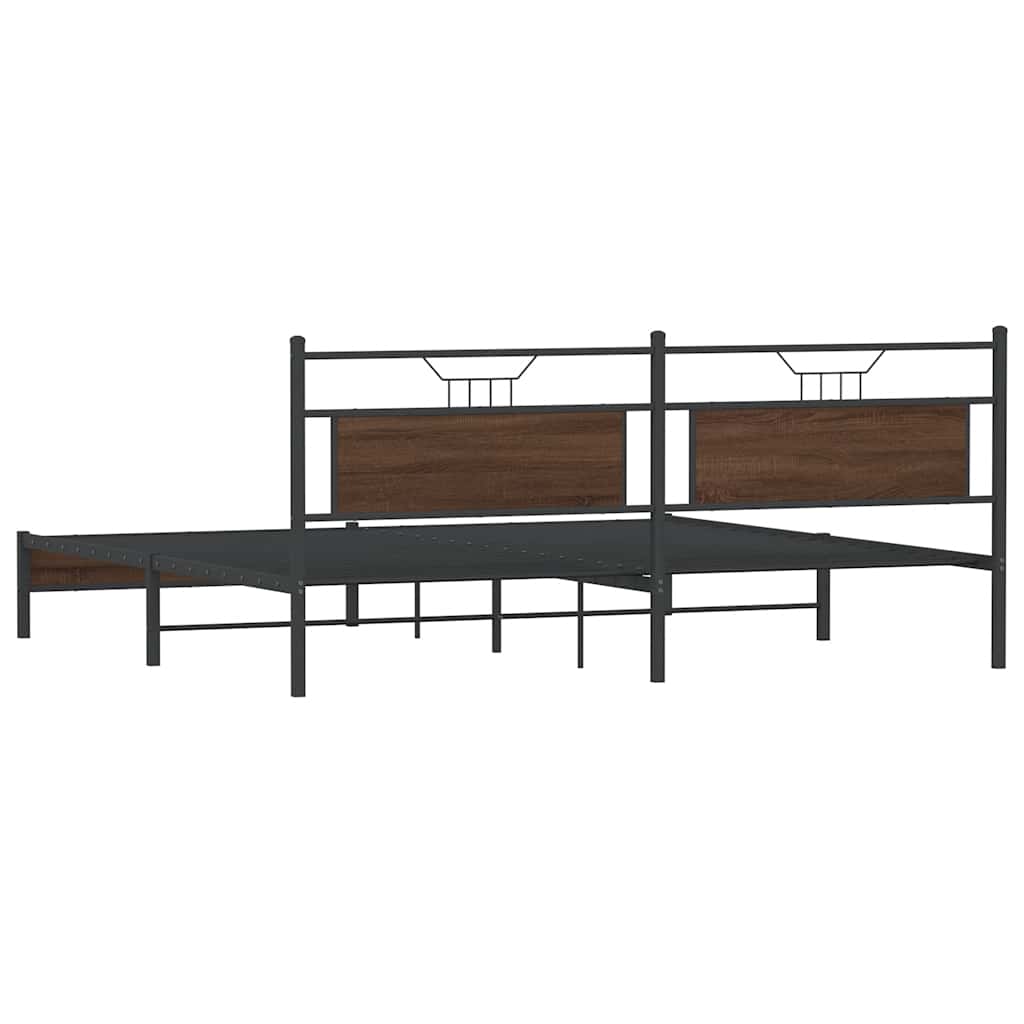 Metal Bed Frame without Mattress Brown Oak 193x201 cm