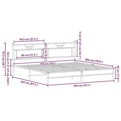 Metal Bed Frame without Mattress Brown Oak 193x201 cm