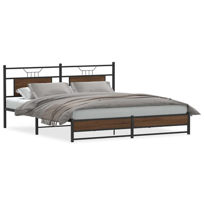 Metal Bed Frame without Mattress Brown Oak 180x200 cm Super King