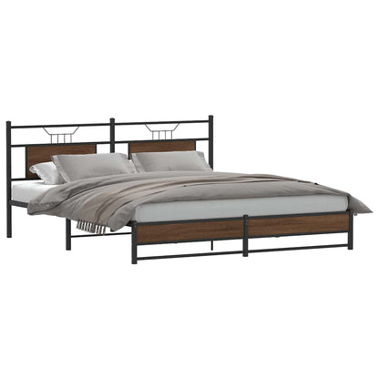 Metal Bed Frame without Mattress Brown Oak 180x200 cm Super King