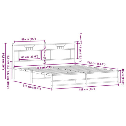 Metal Bed Frame without Mattress Brown Oak 183x213 cm