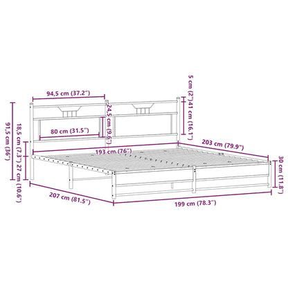 Metal Bed Frame without Mattress Brown Oak 193x201 cm