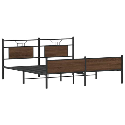 Metal Bed Frame without Mattress Brown Oak 160x200 cm