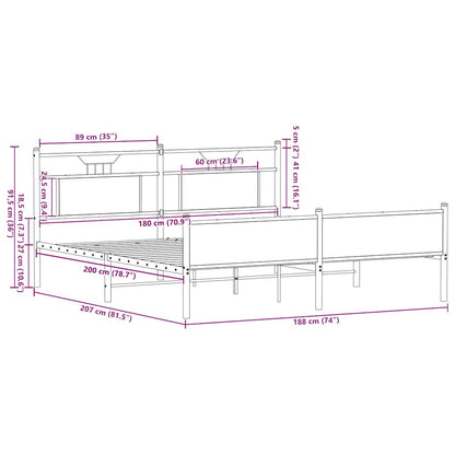 Metal Bed Frame without Mattress Brown Oak 180x200 cm Super King