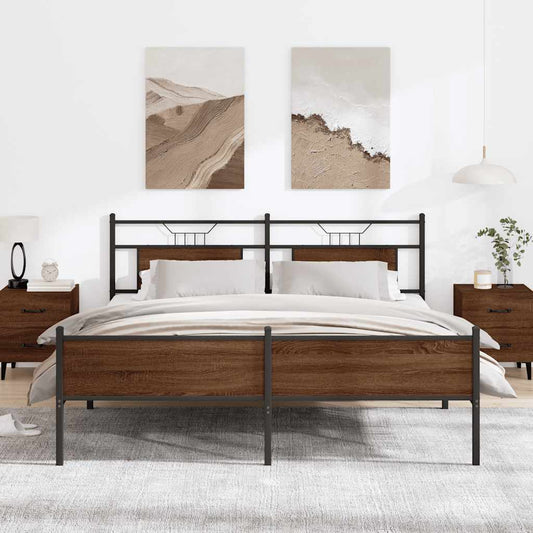 Metal Bed Frame without Mattress Brown Oak 180x200 cm Super King