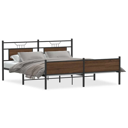 Metal Bed Frame without Mattress Brown Oak 183x213 cm