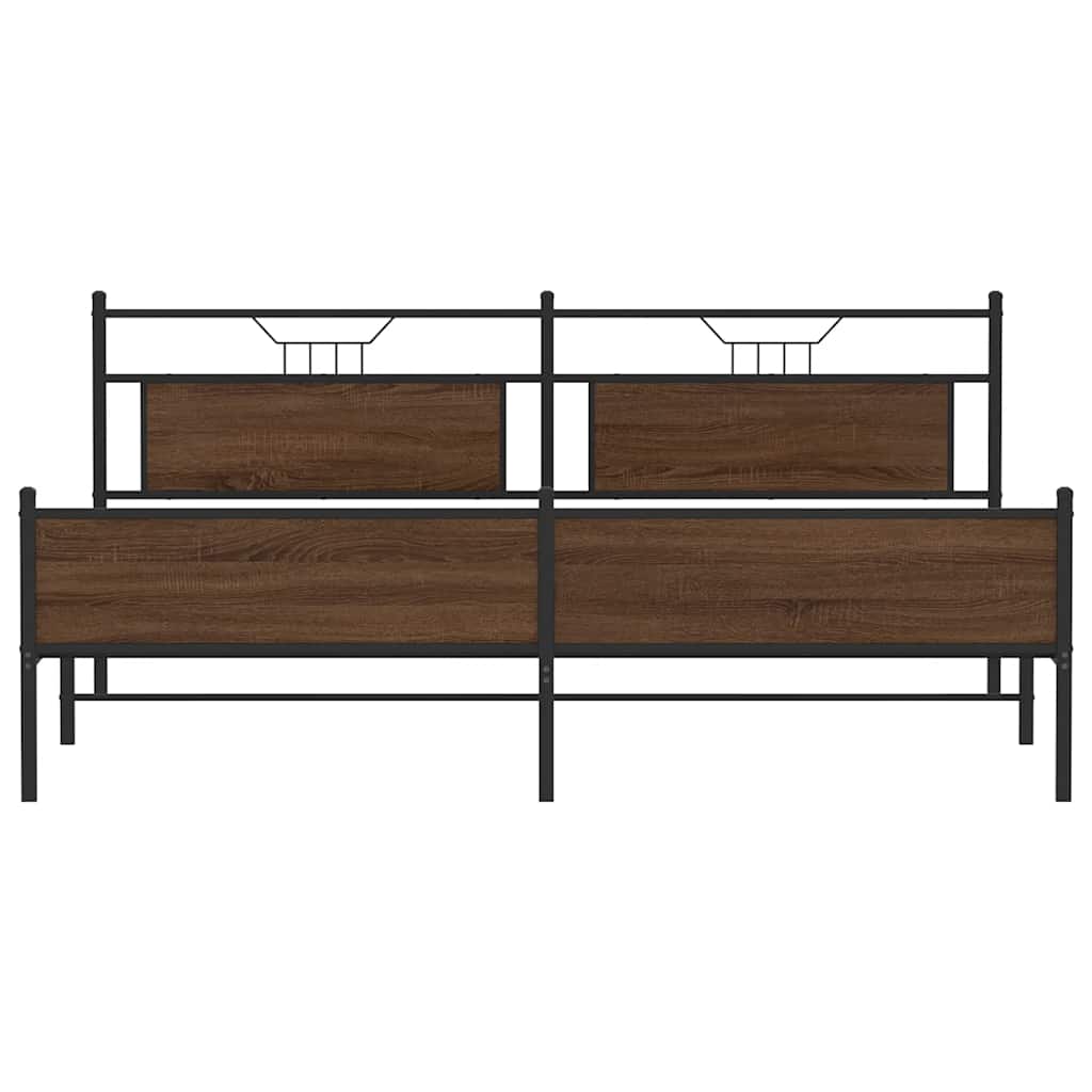 Metal Bed Frame without Mattress Brown Oak 193x201 cm