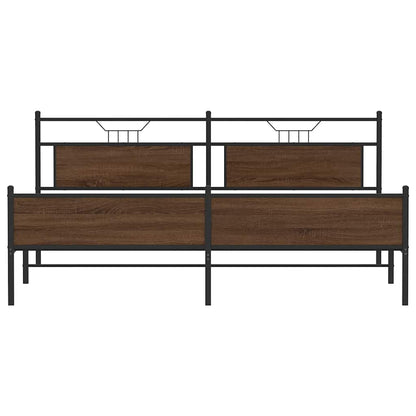 Metal Bed Frame without Mattress Brown Oak 193x201 cm