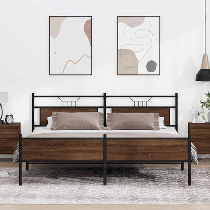 Metal Bed Frame without Mattress Brown Oak 193x201 cm