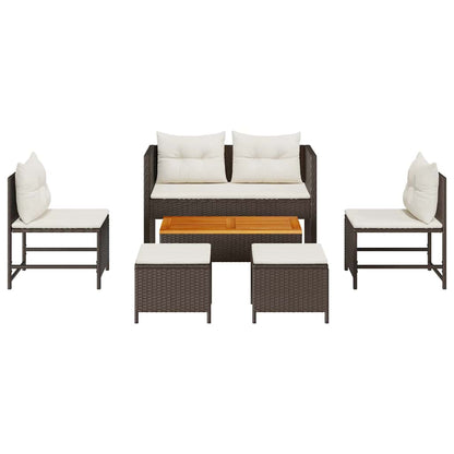 Garden Sofa Set 6 pcs Brown and cream Poly Rattan