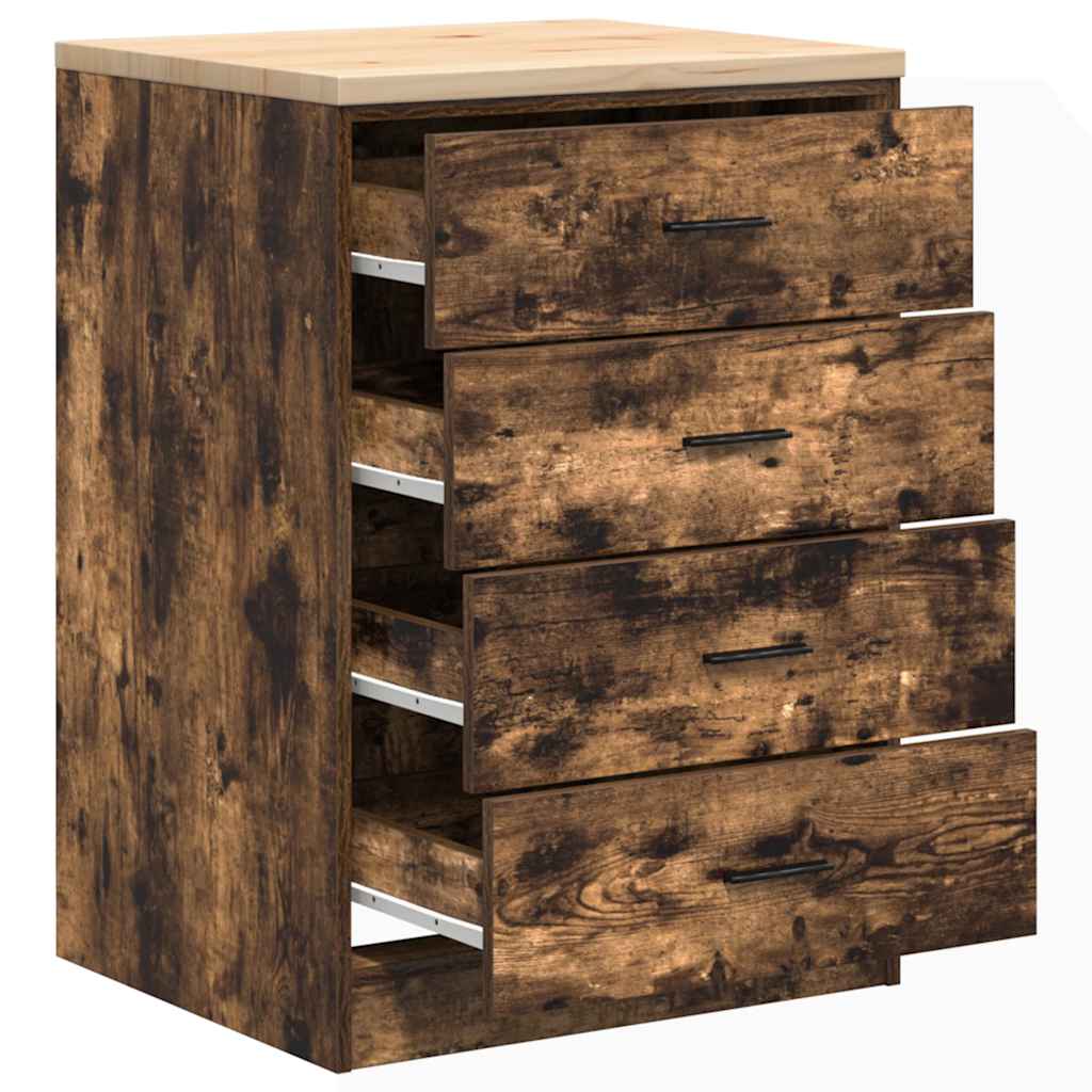 Garage Storage Cabinet Smoked Oak 60x51x85 cm Solid Wood Pine