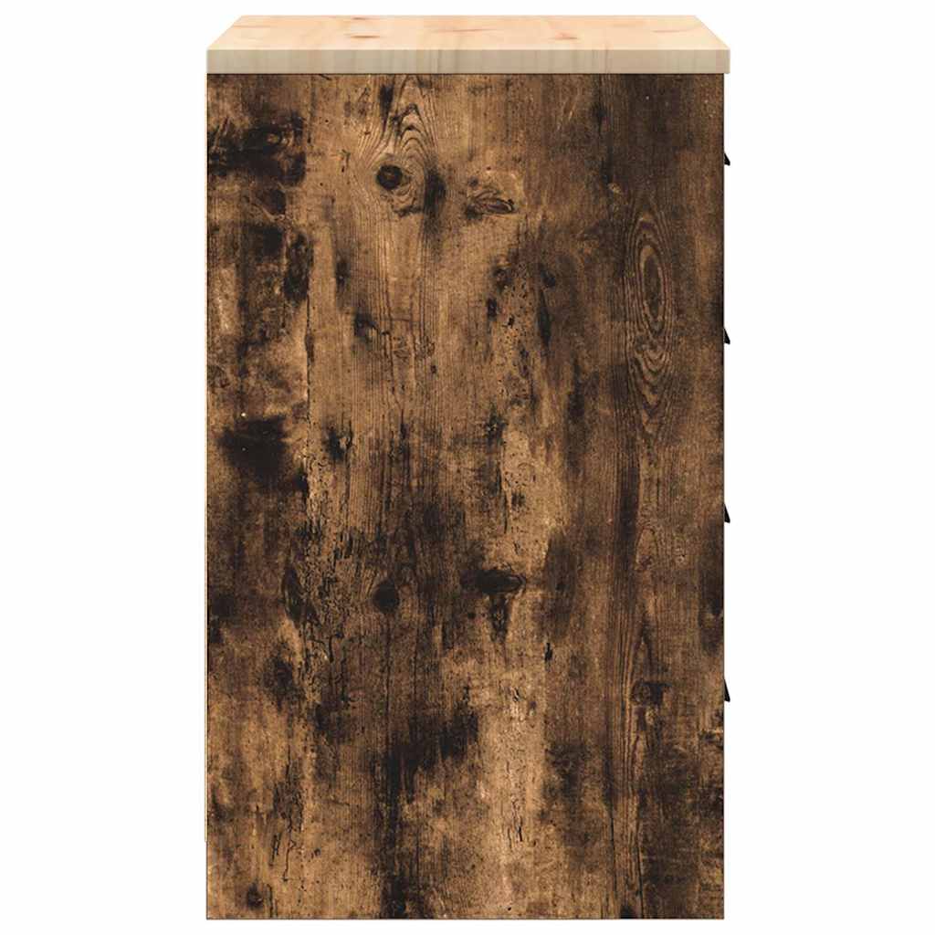 Garage Storage Cabinet Smoked Oak 60x51x85 cm Solid Wood Pine