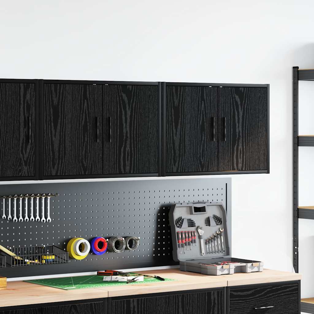 Garage Wall Cabinets 2 pcs Black Engineered Wood