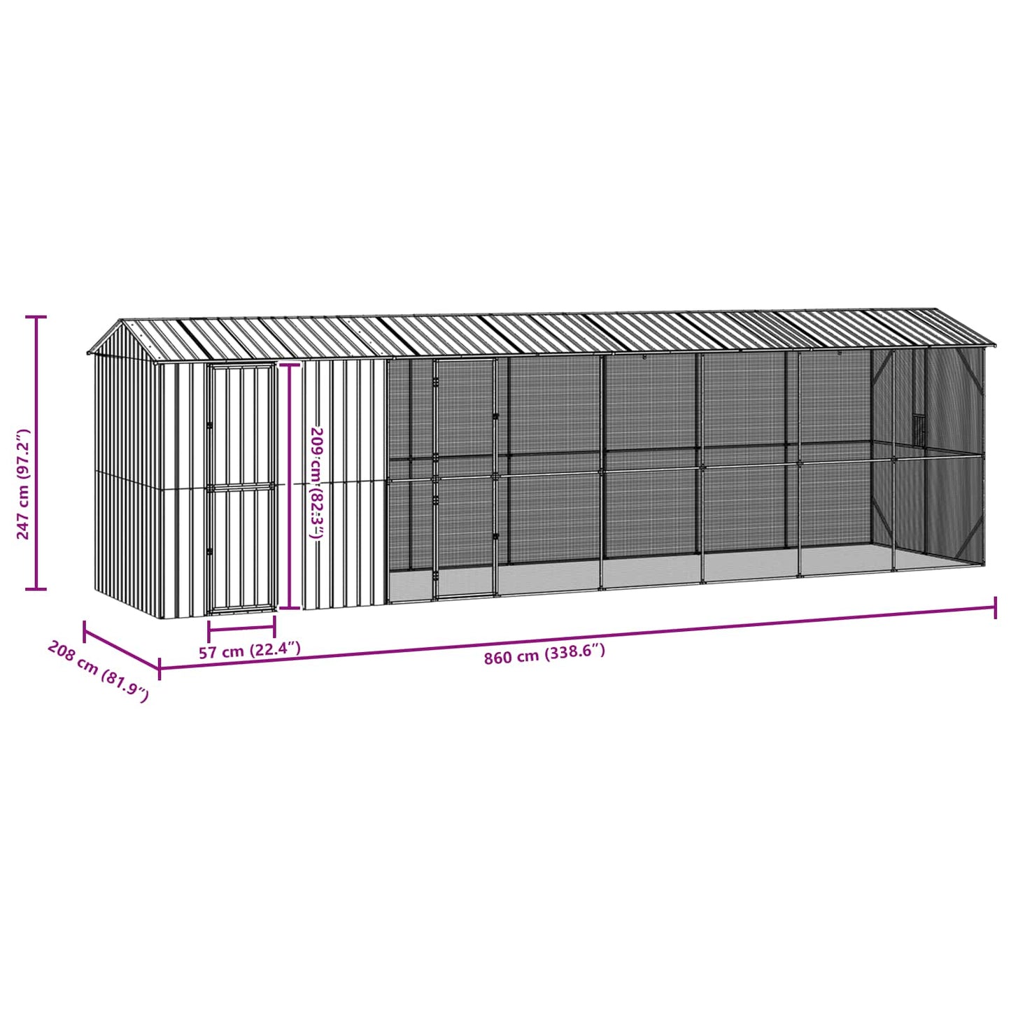 Bird Cage Anthracite 860 x 208 x 247 cm Galvanised steel