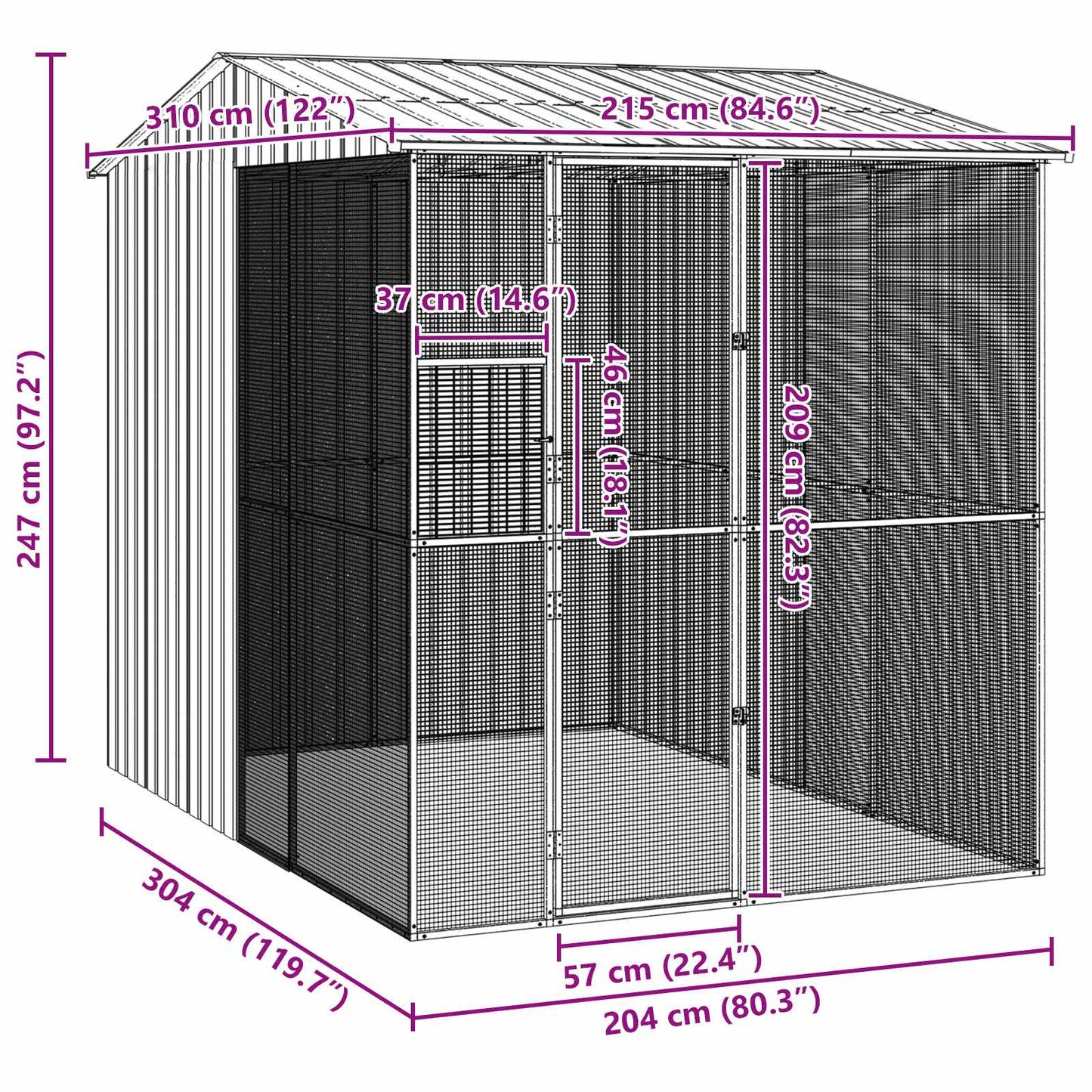 Bird Cage with Storage Grey 215 x 310 x 247 cm Galvanised steel