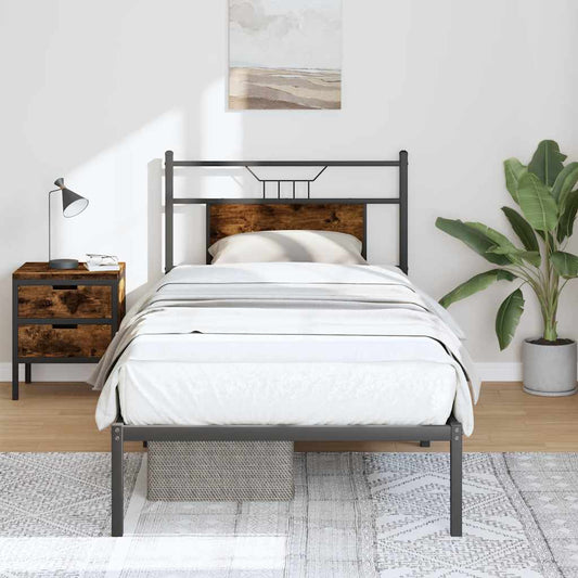 Bed Frame without Mattress Smoked Oak 90x190 cm Single Engineered Wood