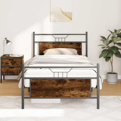 Bed Frame without Mattress Smoked Oak 100x190 cm Engineered Wood