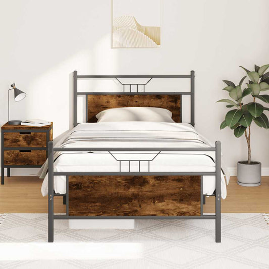 Bed Frame without Mattress Smoked Oak 100x190 cm Engineered Wood