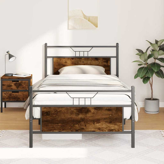 Bed Frame without Mattress Smoked Oak 100x200 cm Engineered Wood