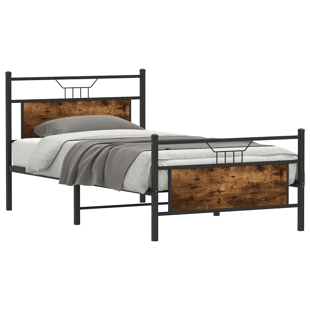 Bed Frame without Mattress Smoked Oak 107x203 cm Engineered Wood