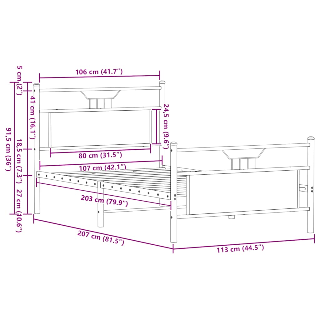 Bed Frame without Mattress Smoked Oak 107x203 cm Engineered Wood