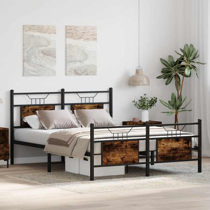 Bed Frame without Mattress Smoked Oak 150x200 cm King Size Engineered Wood