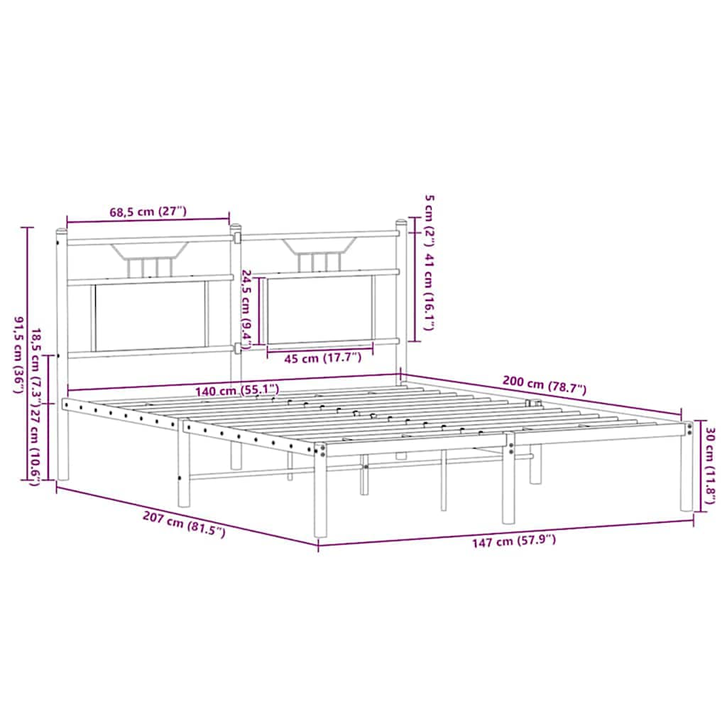 Bed Frame without Mattress Brown Oak 140x200 cm Engineered Wood