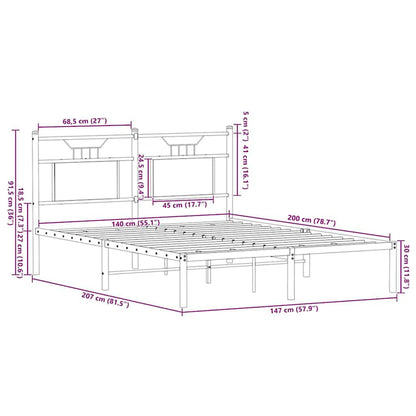Bed Frame without Mattress Brown Oak 140x200 cm Engineered Wood
