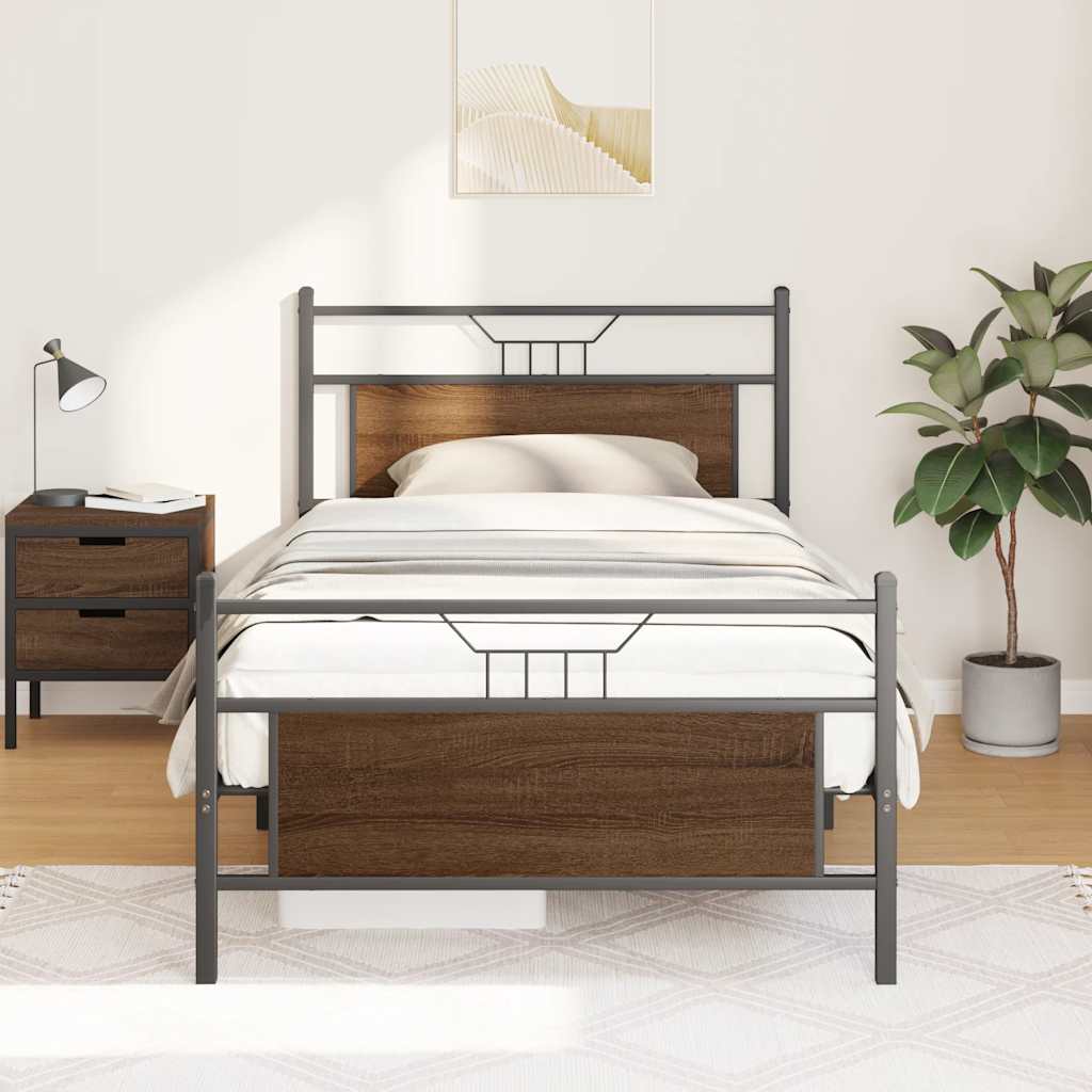 Bed Frame without Mattress Brown Oak 100x200 cm Engineered Wood