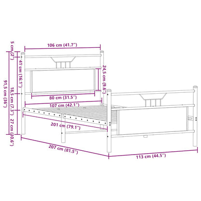 Bed Frame without Mattress Brown Oak 107x203 cm Engineered Wood