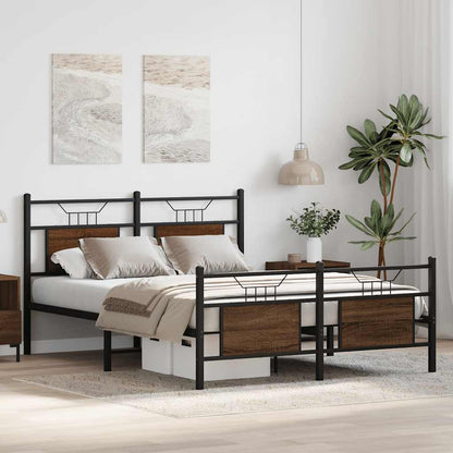 Bed Frame without Mattress Brown Oak 140x190 cm Engineered Wood
