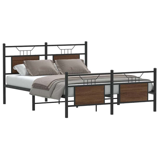 Bed Frame without Mattress Brown Oak 140x200 cm Engineered Wood