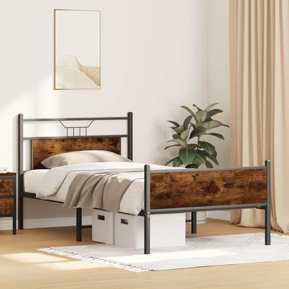 Bed Frame without Mattress Smoked Oak 100x190 cm Engineered Wood