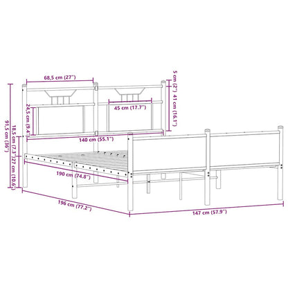 Bed Frame without Mattress Smoked Oak 140x190 cm Engineered Wood