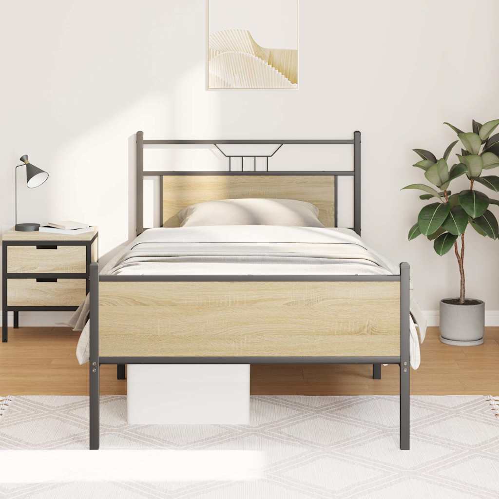 Bed Frame without Mattress Sonoma Oak 107x203 cm Engineered Wood