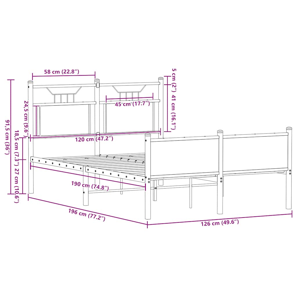 Bed Frame without Mattress Sonoma Oak 120x190 cm Small Double Engineered Wood