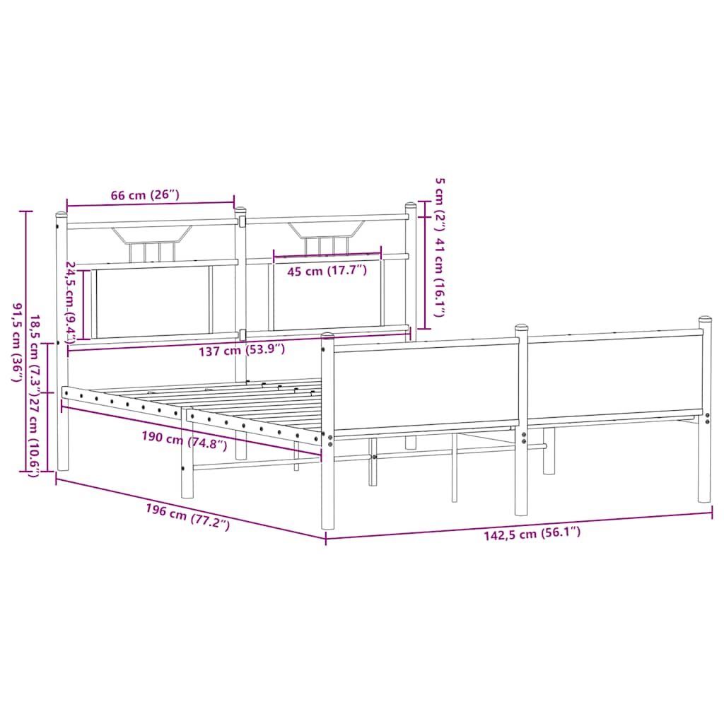 Bed Frame without Mattress Sonoma Oak 137x190 cm Engineered Wood