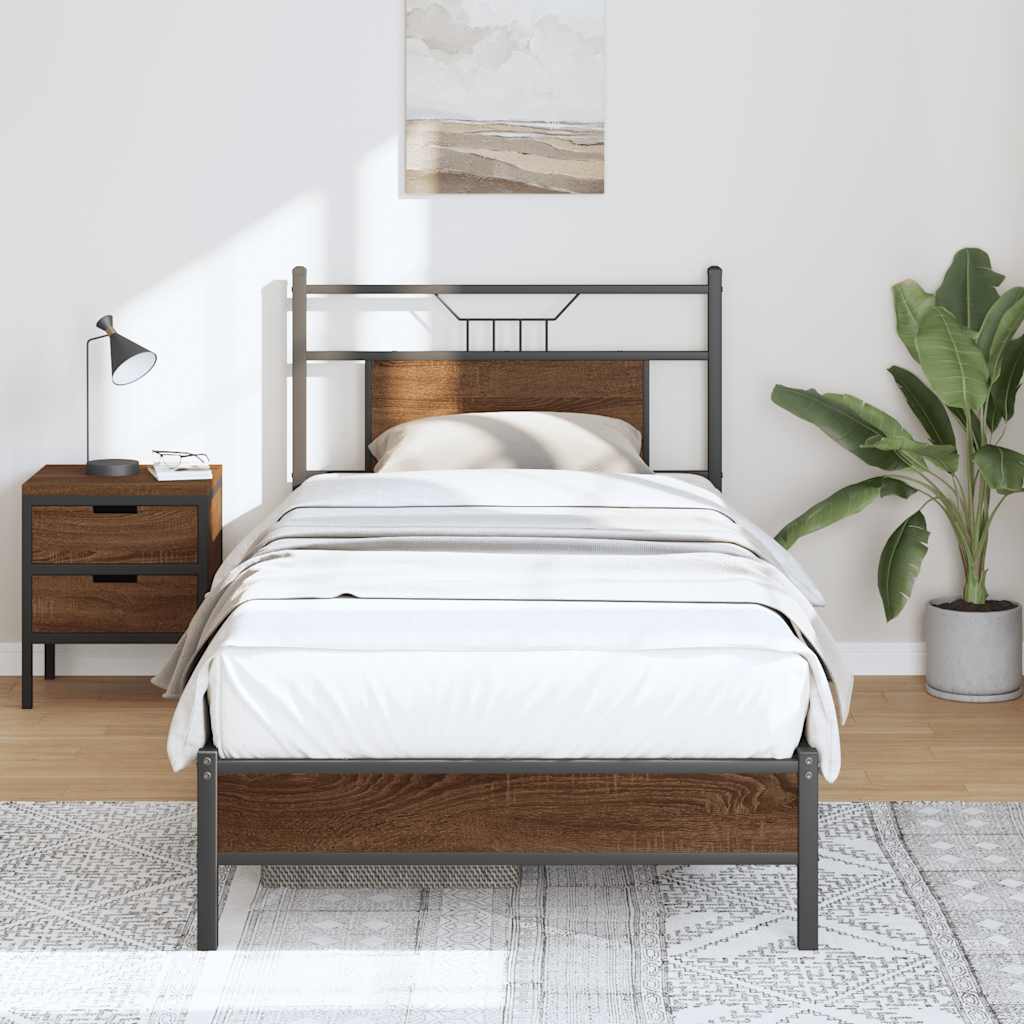 Bed Frame without Mattress Brown Oak 75x190 cm Small Single Engineered Wood