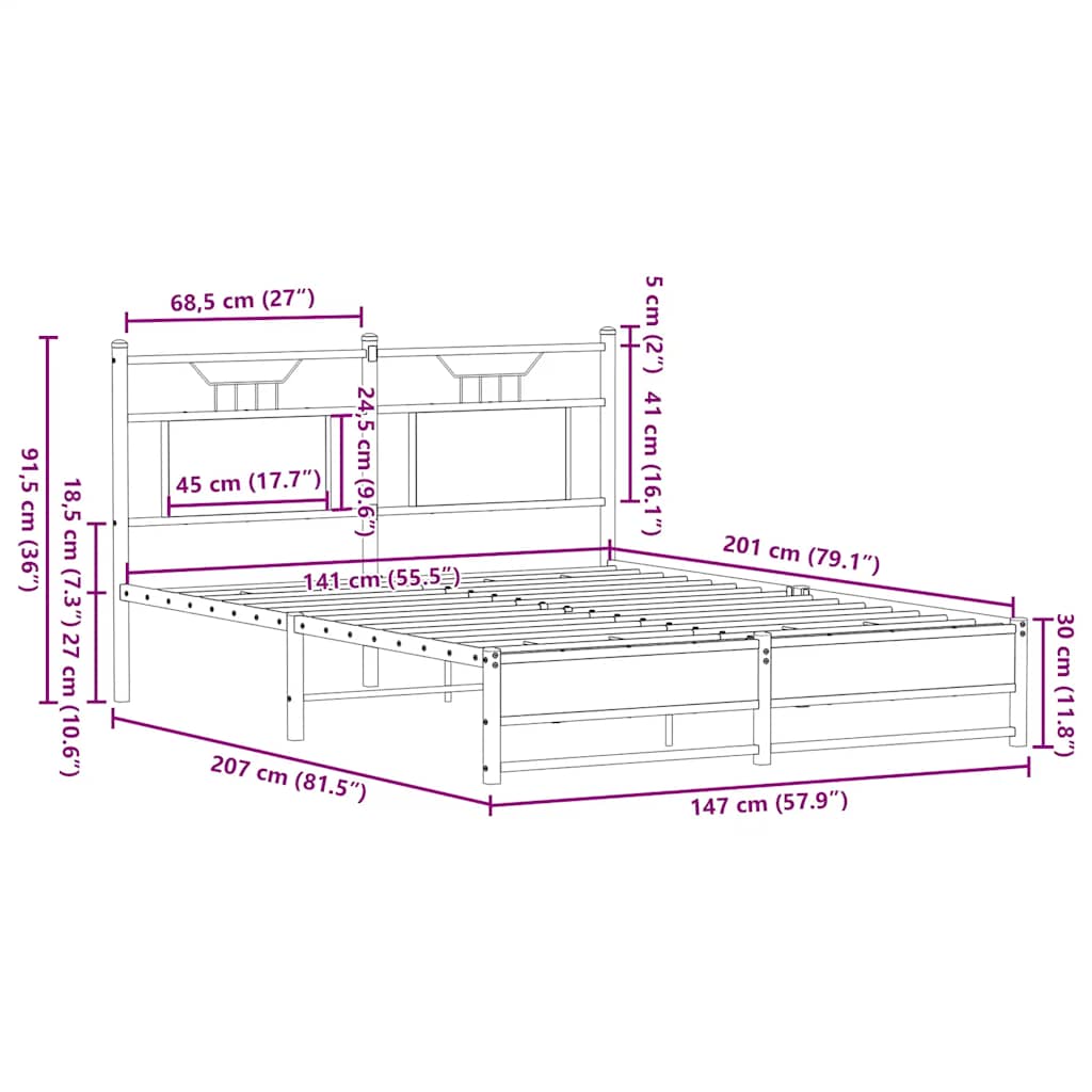 Bed Frame without Mattress Brown Oak 140x200 cm Engineered Wood