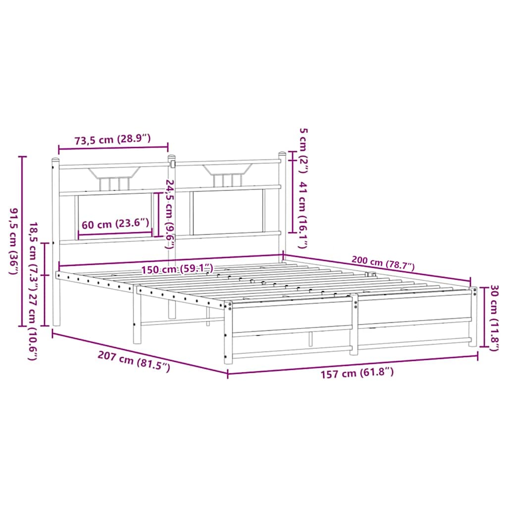 Bed Frame without Mattress Brown Oak 150x200 cm King Size Engineered Wood